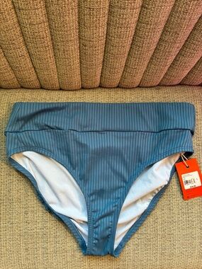 High-Waist Ribbed Bikini Bottom in Slate Blue